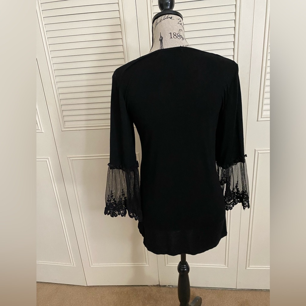 Origami by Vivien black blouse lace bell sleeves witchy boho goth romantic - Picture 5 of 13